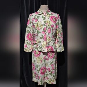 Floral Two-Piece Suit in Pink and Green